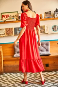 Olalook Women's Red Top with Glitter Square Collar Bodrum Dress - Image 5