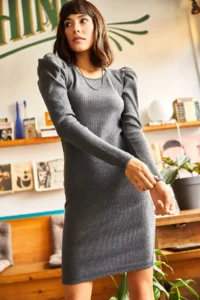 Olalook Women's Anthracite Princess Sleeve Lycra Dress - Image 5