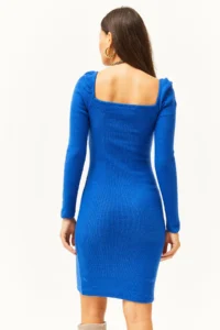 Olalook Women's Saks Blue Square Collar Lycra Dress - Image 5
