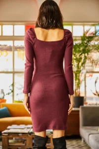 Olalook Women Plum Square Collar Lycra Dress - Image 5