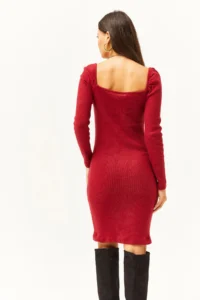 Olalook Women's Red Square Collar Lycra Dress - Image 5