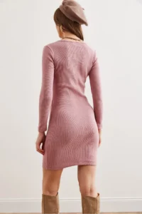 Olalook Women's Dusty Rose Wide Collar Lycra Dress - Image 6