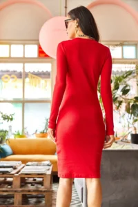 Olalook Women's Red V-Neck Lycra Mini Dress - Image 4