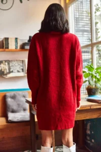 Olalook Women's Burgundy Turtleneck Soft Textured Knitwear Tunic Dress - Image 4