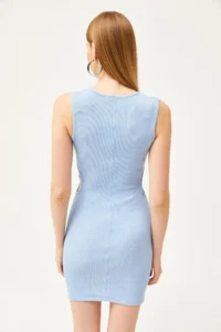 Olalook Women's Baby Blue Side Cut Out Detailed Lycra Mini Dress - Image 5