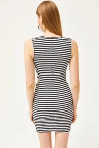 Olalook Women's Black and White Side Cut Out Detailed Lycra Mini Dress - Image 6