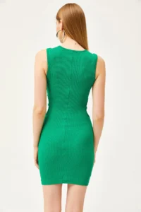 Olalook Women's Green Side Cut Out Detailed Lycra Mini Dress - Image 5