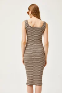 Olalook Women's Brown Stone Thick Strap Lycra Midi Dress - Image 7