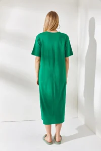 Olalook Women's Grass Green Side Slit Oversize Cotton Dress - Image 5
