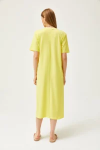 Olalook Women's Light Yellow Oversize Cotton Dress with Side Slits - Image 6