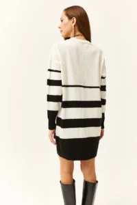 Olalook Women's Black Six-Striped Soft Textured Knitwear Tunic Dress - Image 4