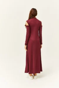 Olalook Women's Plum Shoulder Decollete Lycra Maxi Flared Dress - Image 5