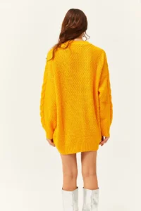 Olalook Women's Yellow Hair Braided Knitwear Tunic Dress - Image 3
