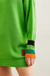 Olalook Women's Pistachio Green Collar and Cuff Detailed Knitwear Tunic Dress - Image 5