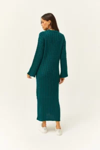 Olalook Women's Emerald Green Hair Braided Long Knitwear Dress - Image 6