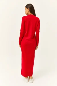 Olalook Women's Red Crew Neck Long Knitwear Dress - Image 5