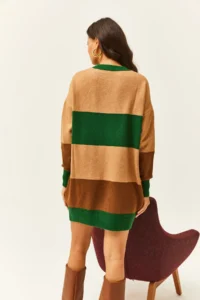Olalook Women's Camel Color Striped Soft Textured Mini Tunic Dress - Image 5