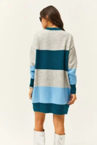 Olalook Women's Gray Colored Striped Soft Textured Mini Tunic Dress - Image 5