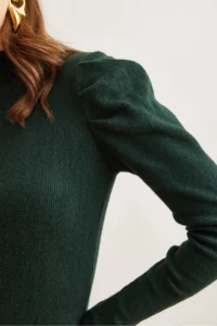 Olalook Women's Emerald Green Half Turtleneck Princess Sleeve Raised Mini Dress - Image 6