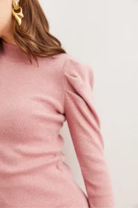Olalook Women's Dusty Rose Half Turtleneck Princess Sleeve Raised Mini Dress - Image 6