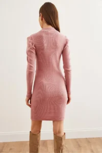 Olalook Women's Dusty Rose Half Turtleneck Princess Sleeve Raised Mini Dress - Image 7