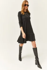 Olalook Women's Black Crew Neck Rose Gold Dress