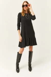 Olalook Women's Black Crew Neck Rose Gold Dress - Image 2