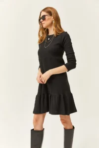 Olalook Women's Black Crew Neck Rose Gold Dress - Image 4