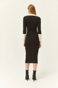 Olalook Women's Black Color Detailed Midi Knitwear Dress - Image 5