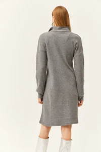 Olalook Women's Smoked High Collar Zippered Casual Dress - Image 5