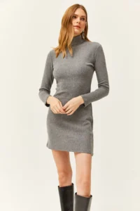 Olalook Women's Smoked Full Turtleneck Thick Corduroy Mini Dress - Image 2