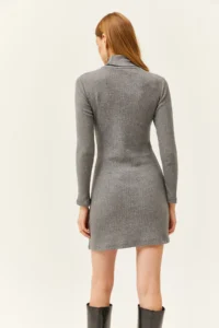 Olalook Women's Smoked Full Turtleneck Thick Corduroy Mini Dress - Image 4