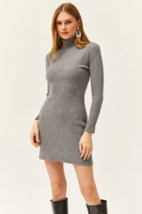 Olalook Women's Smoked Full Turtleneck Thick Corduroy Mini Dress - Image 5