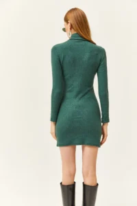Olalook Women's Green Full Turtleneck Thick Ribbed Mini Dress - Image 4