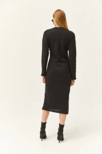 Olalook Women's Black V-Case Side Slit Thick Corduroy Dress - Image 5