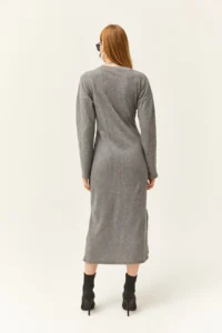 Olalook Women's Smoked V-Case Side Slit Thick Corduroy Dress - Image 3