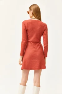 Olalook Women's Tile Crew Neck Skirt Flared Corduroy Dress - Image 6
