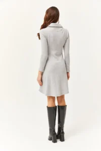 Olalook Women's Gray Polo Collar Buttoned Mini Flared Dress - Image 5