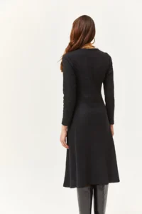 Olalook Women's Black Button Detailed Double Breasted Midi A-Line Dress - Image 3