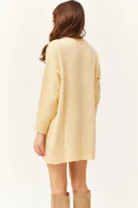 Olalook Women's Beige Block Braided Knitwear Tunic Dress - Image 5