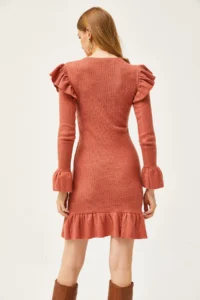 Olalook Women's Tile Ruffle Detailed Ribbed Dress - Image 5