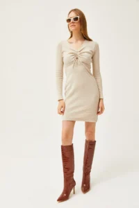 Olalook Women's Stone Robe Gather Detailed Raised Mini Dress - Image 2