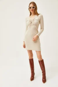 Olalook Women's Stone Robe Gather Detailed Raised Mini Dress - Image 3