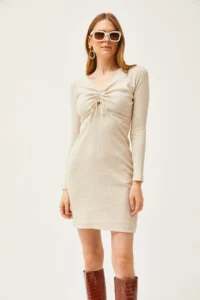 Olalook Women's Stone Robe Gather Detailed Raised Mini Dress - Image 4