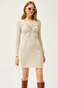 Olalook Women's Stone Robe Gather Detailed Raised Mini Dress - Image 5