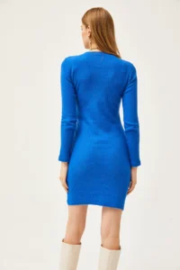 Olalook Women's Saks Blue Roba Gather Detailed Raised Mini Dress - Image 6