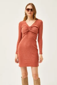 Olalook Women's Tile Roba Gather Detailed Raised Mini Dress - Image 2