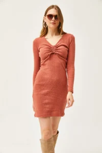 Olalook Women's Tile Roba Gather Detailed Raised Mini Dress - Image 3