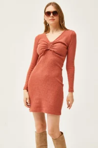 Olalook Women's Tile Roba Gather Detailed Raised Mini Dress - Image 4