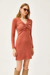 Olalook Women's Tile Roba Gather Detailed Raised Mini Dress - Image 5